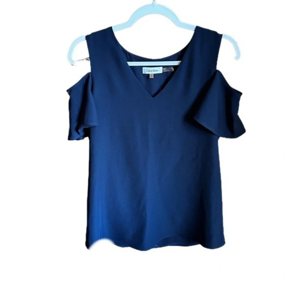 Calvin Klein Navy Blue Small Cold Shoulder Blouse - Picture 1 of 6